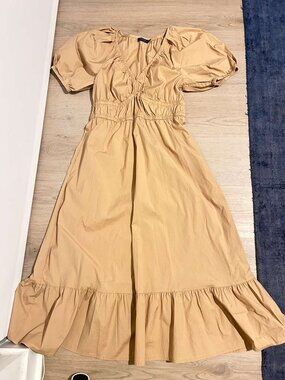 Vineyard Vines Cotton Maxi Dress | Tan / Sand | Puff Sleeve Summer Dress Size M